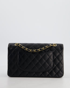 Chanel Medium Black Stitched Edge Classic Double Flap Bag in Caviar Leather with Gold Hardware