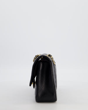 Chanel Medium Black Stitched Edge Classic Double Flap Bag in Caviar Leather with Gold Hardware