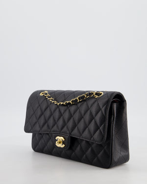 Chanel Medium Black Stitched Edge Classic Double Flap Bag in Caviar Leather with Gold Hardware