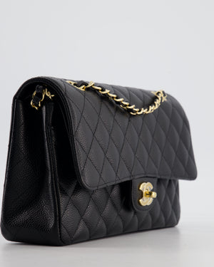 Chanel Medium Black Stitched Edge Classic Double Flap Bag in Caviar Leather with Gold Hardware