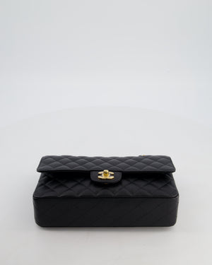 Chanel Medium Black Stitched Edge Classic Double Flap Bag in Caviar Leather with Gold Hardware