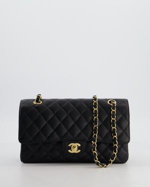 Chanel Medium Black Stitched Edge Classic Double Flap Bag in Caviar Leather with Gold Hardware