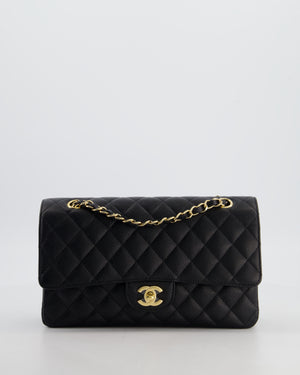 Chanel Medium Black Stitched Edge Classic Double Flap Bag in Caviar Leather with Gold Hardware