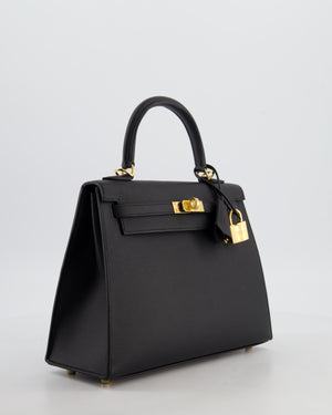 *HOT* Hermès Kelly 25 Sellier Bag in Noir Epsom Leather with Gold Hardware