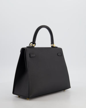 *HOT* Hermès Kelly 25 Sellier Bag in Noir Epsom Leather with Gold Hardware