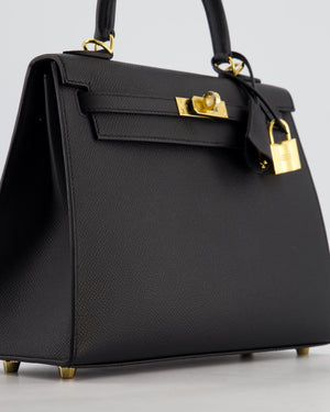 *HOT* Hermès Kelly 25 Sellier Bag in Noir Epsom Leather with Gold Hardware