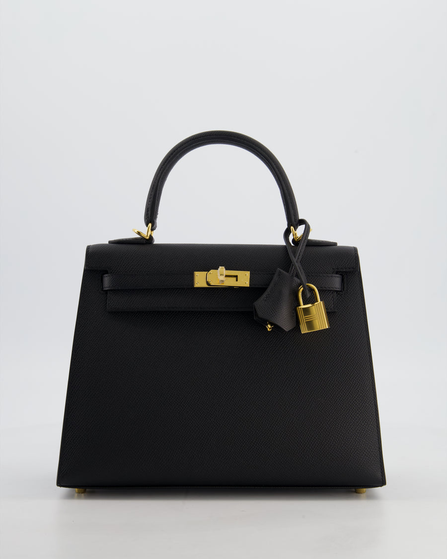 *HOT* Hermès Kelly 25 Sellier Bag in Noir Epsom Leather with Gold Hardware