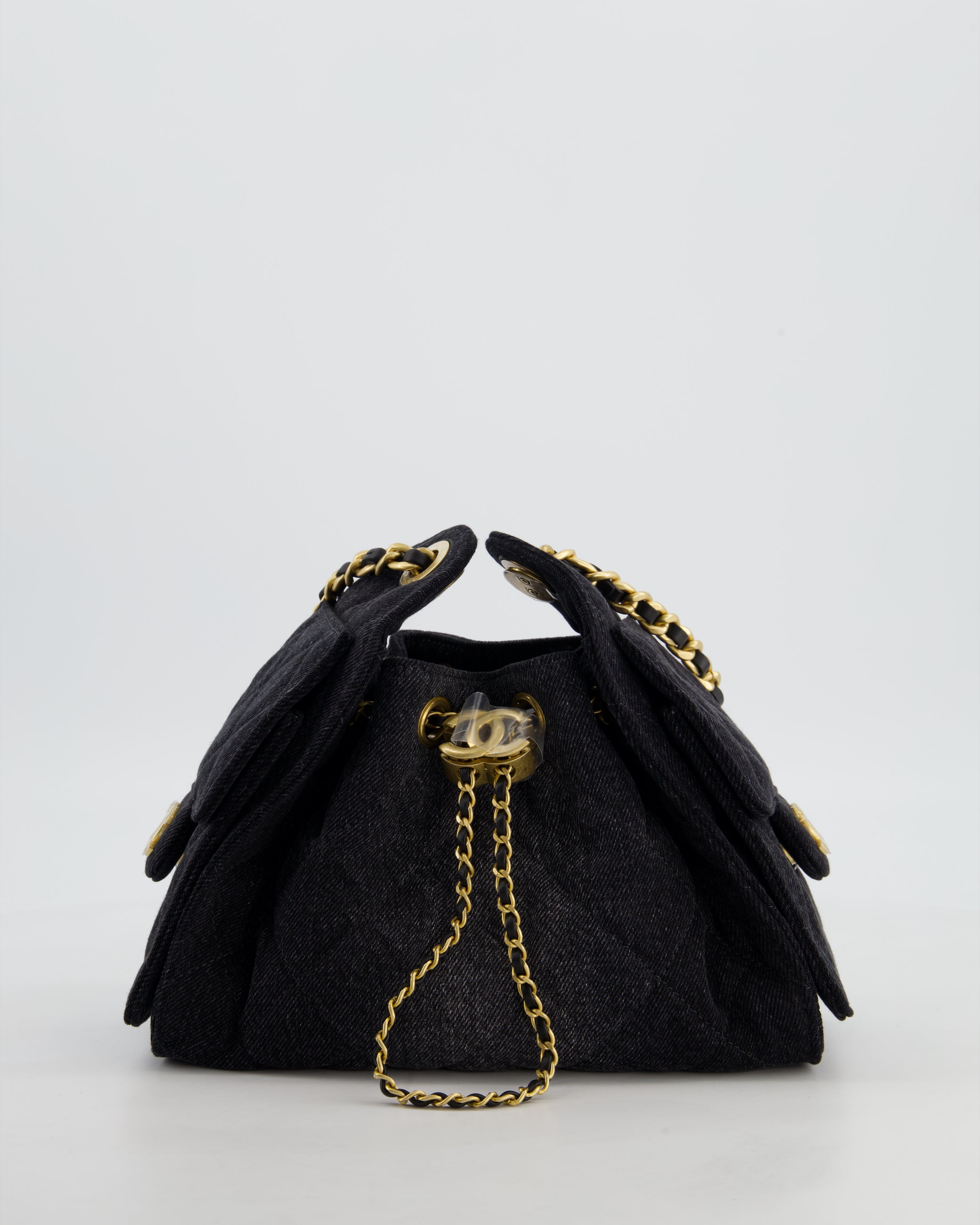 RARE* Chanel 26C Mini 25 Handbag in Black Denim with Brushed Gold