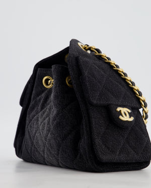 *RARE* Chanel 26C Mini 25 Handbag in Black Denim with Brushed Gold Hardware