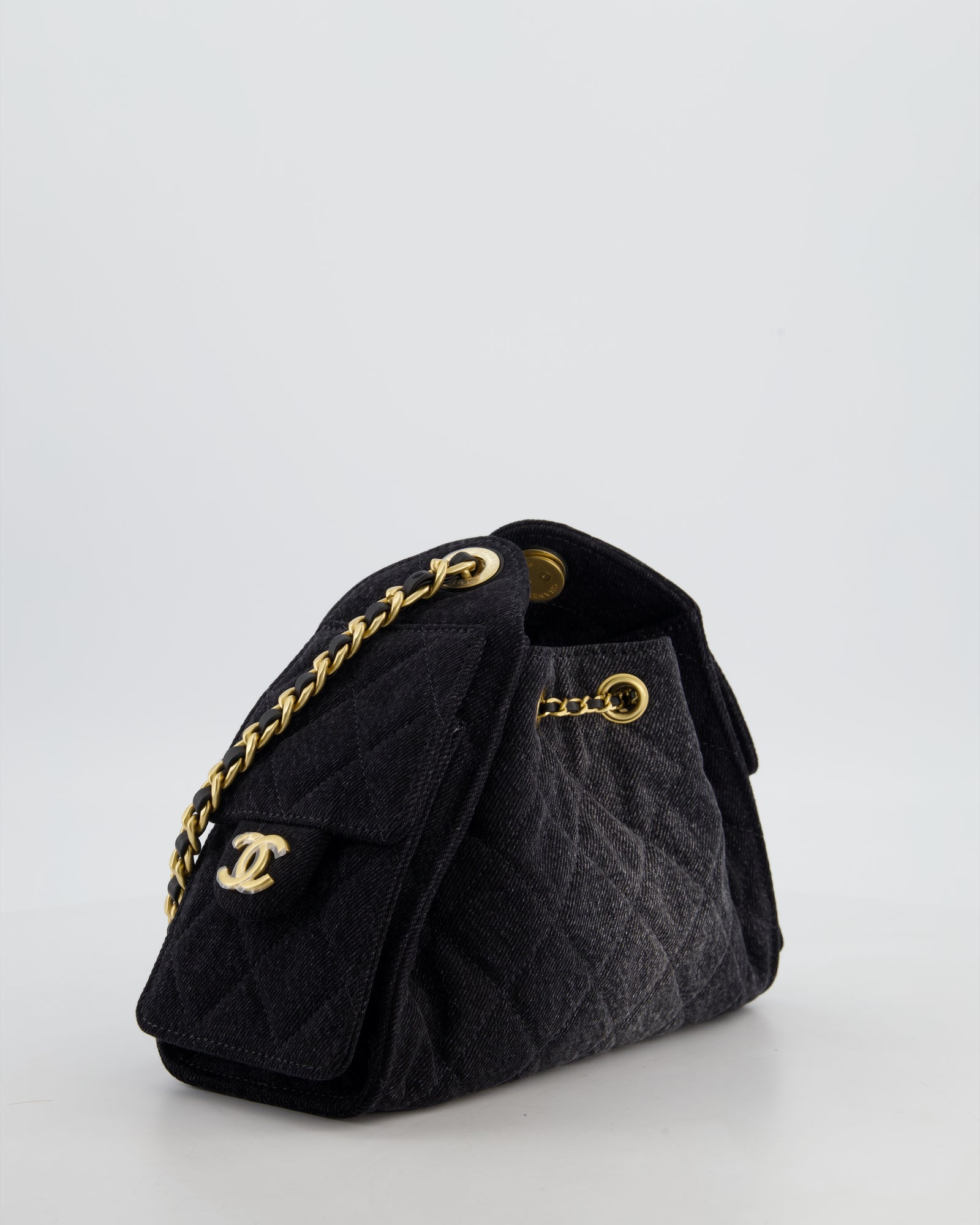 RARE* Chanel 26C Mini 25 Handbag in Black Denim with Brushed Gold