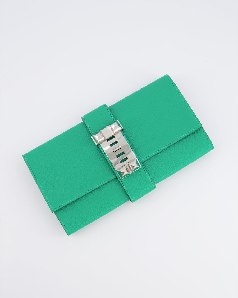 Hermès Medor Clutch 23 Bag in Menthe Chèvre Mysore Leather with Palladium Hardware