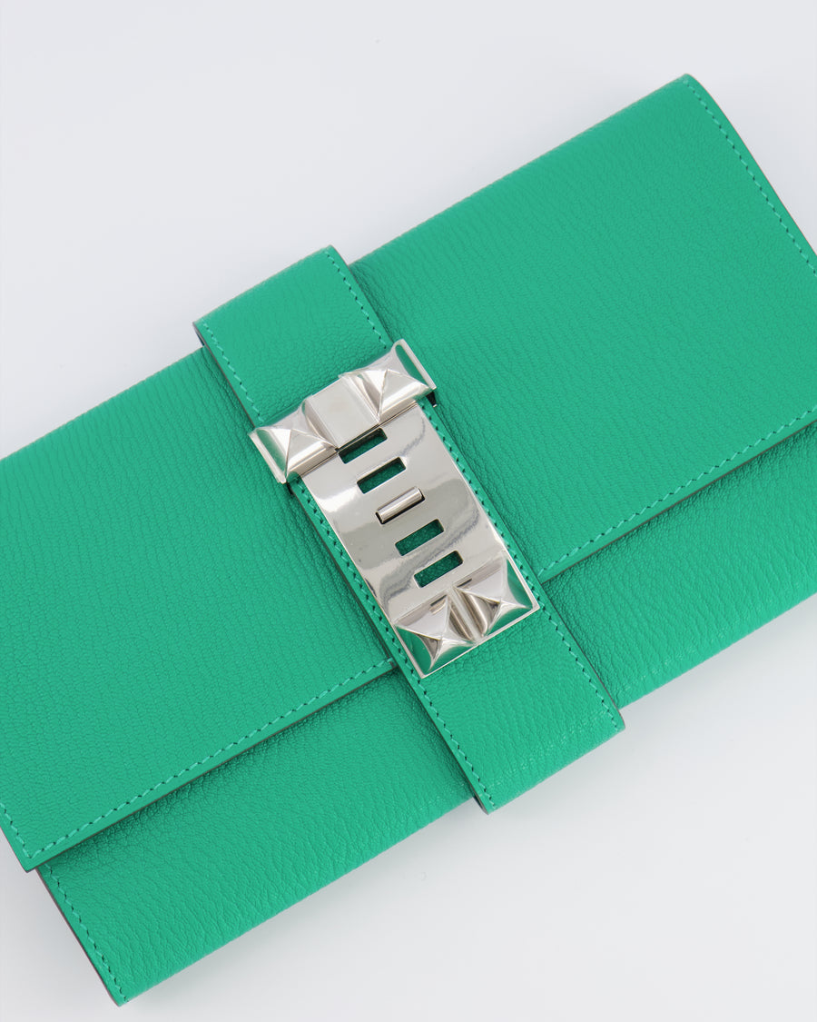 Hermès Medor Clutch 23 Bag in Menthe Chèvre Mysore Leather with Palladium Hardware