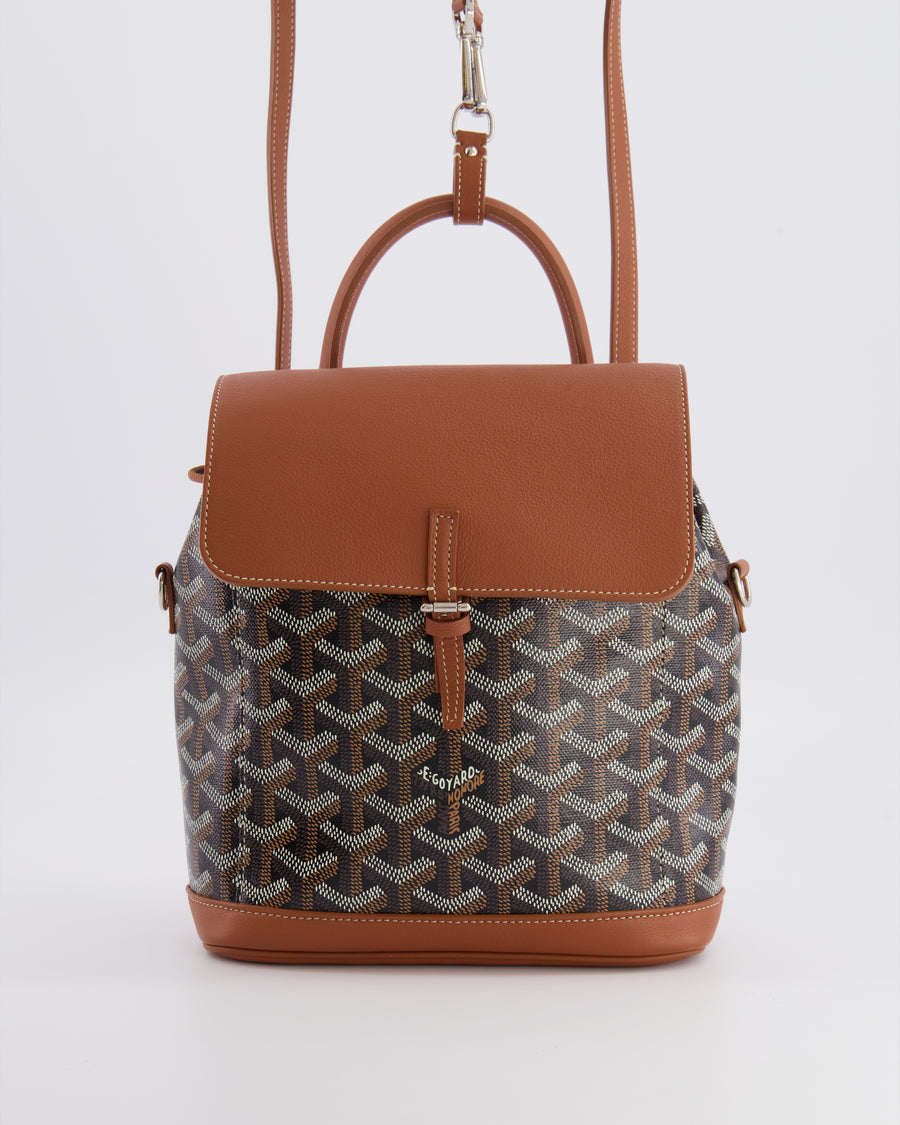 Goyard Black and Tan Alpin Mini Backpack in Goyardine Canvas and Calfskin with Silver Hardware