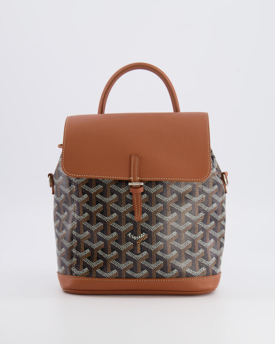 Goyard Black and Tan Alpin Mini Backpack in Goyardine Canvas and Calfskin with Silver Hardware