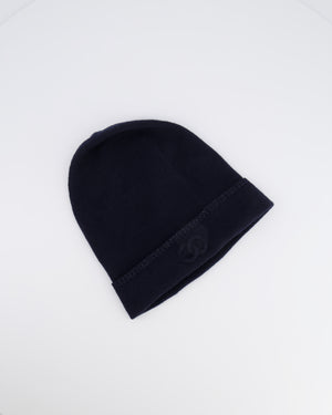 Chanel Navy Cashmere Beanie Hat with CC Logo One Size