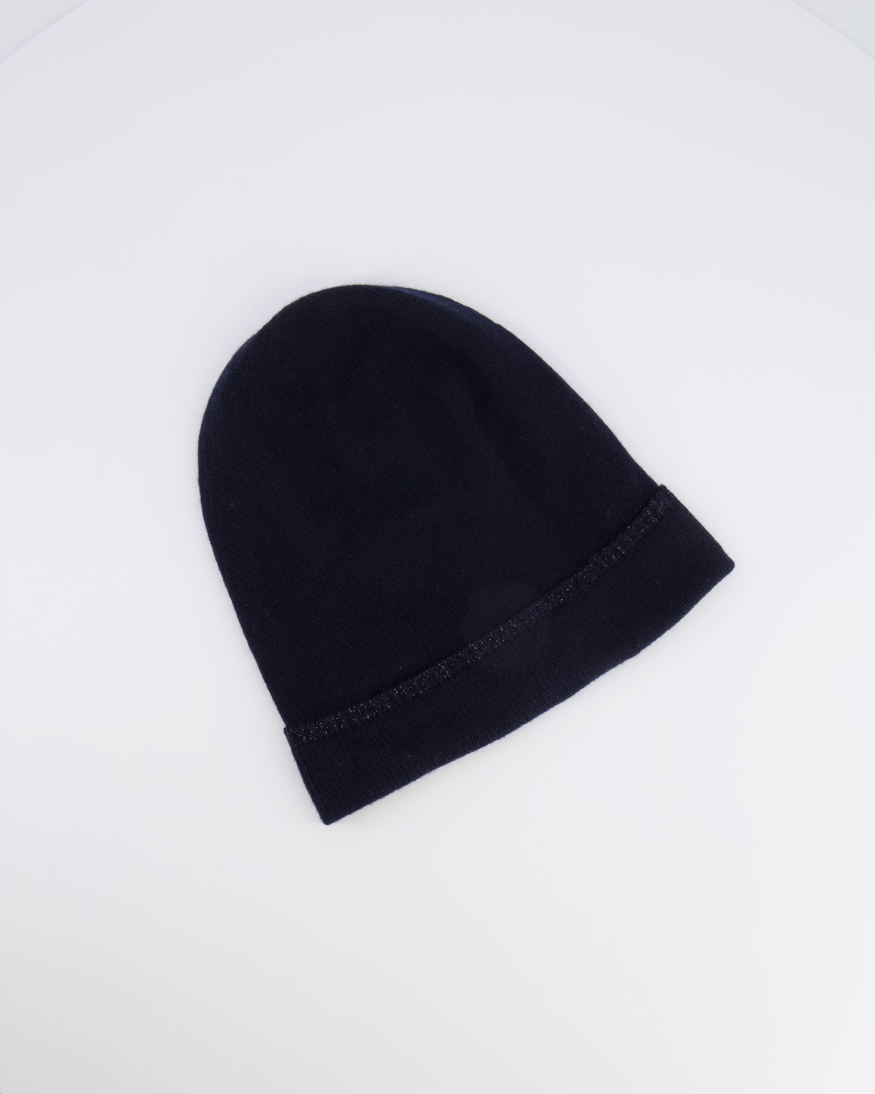 Chanel Navy Cashmere Beanie Hat with CC Logo One Size – Sellier