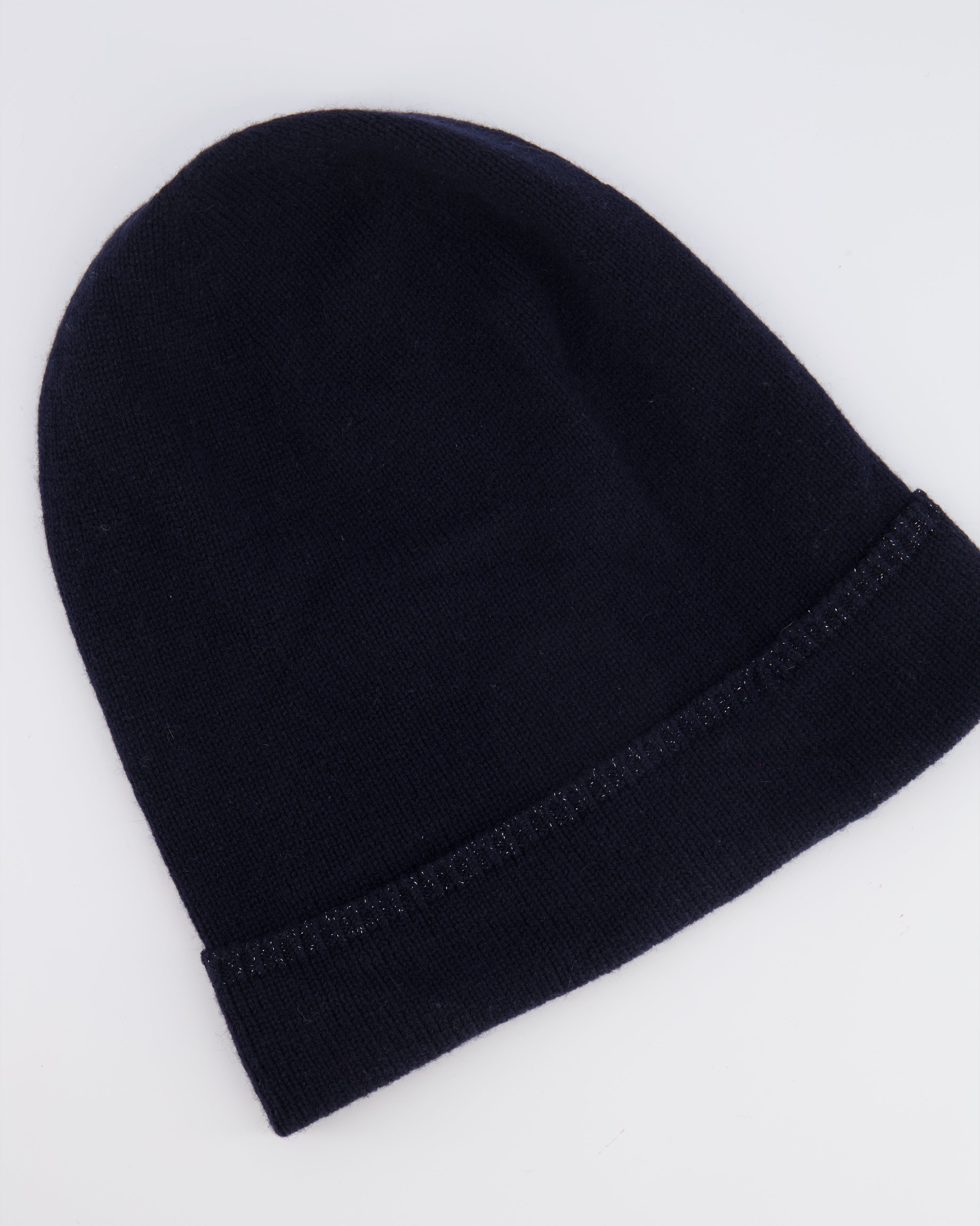 Chanel Navy Cashmere Beanie Hat with CC Logo One Size – Sellier