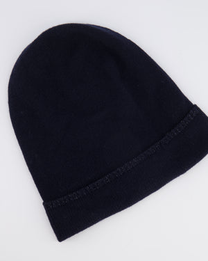 Chanel Navy Cashmere Beanie Hat with CC Logo One Size