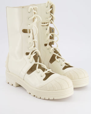 Christian Dior Cream Leather Dioriron Combat Boots with Back Logo Detail Size 38