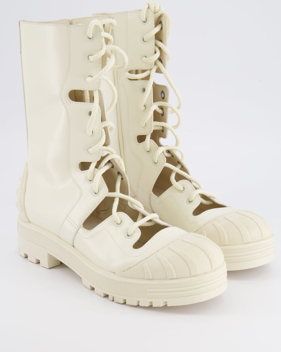 Christian Dior Cream Leather Dioriron Combat Boots with Back Logo Detail Size 38