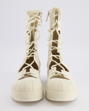 Christian Dior Cream Leather Dioriron Combat Boots with Back Logo Detail Size 38