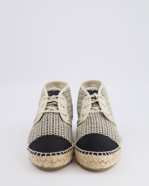 Chanel Black and Cream Woven Espadrille Lace Up Shoes with CC Logo Detail Size EU 39C