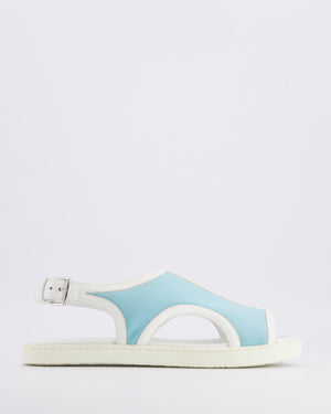 Hermès White Leather and Light Blue Canvas Sandals with Palladium Buckle Size 38