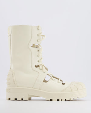 Christian Dior Cream Leather Dioriron Combat Boots with Back Logo Detail Size 38