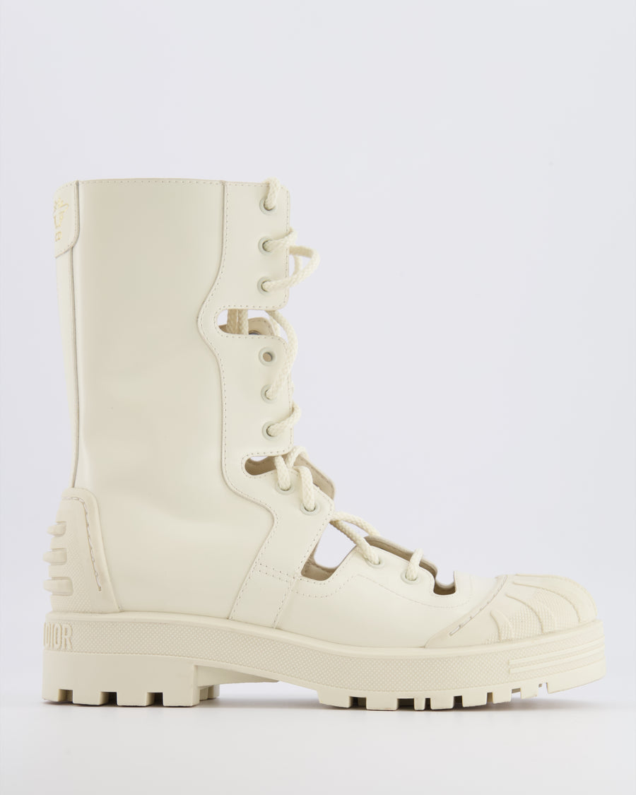 Christian Dior Cream Leather Dioriron Combat Boots with Back Logo Detail Size 38