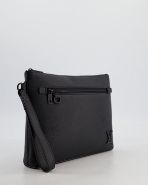 Louis Vuitton Black Takeoff Pouch in Grained Calfskin Leather with Black Hardware