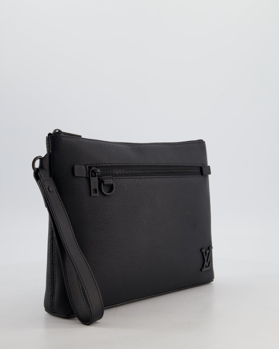 Louis Vuitton Black Takeoff Pouch in Grained Calfskin Leather with Black Hardware