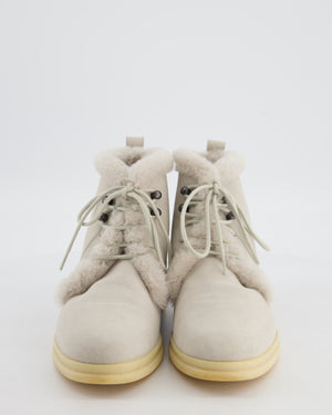 Loro Piana Grey Shearling Lace-Up Boots Size EU 37