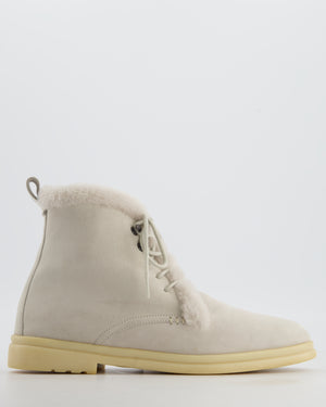 Loro Piana Grey Shearling Lace-Up Boots Size EU 37