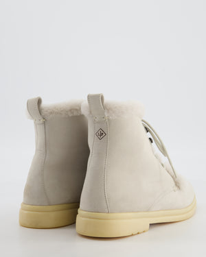 Loro Piana Grey Shearling Lace-Up Boots Size EU 37