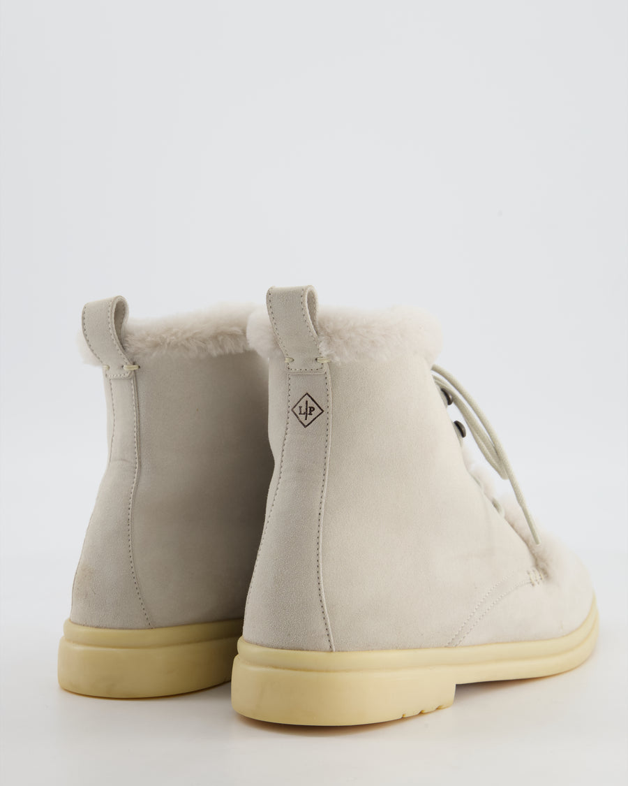 Loro Piana Grey Shearling Lace-Up Boots Size EU 37