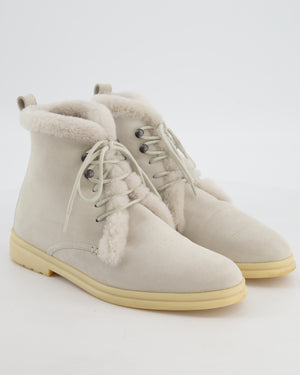 Loro Piana Grey Shearling Lace-Up Boots Size EU 37