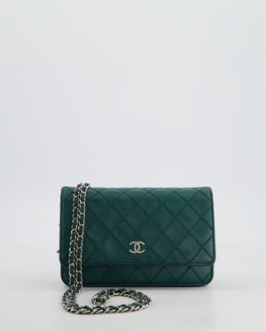 Chanel Forest Green Wallet on Chain Bag in Lambskin Leather with Silver Hardware