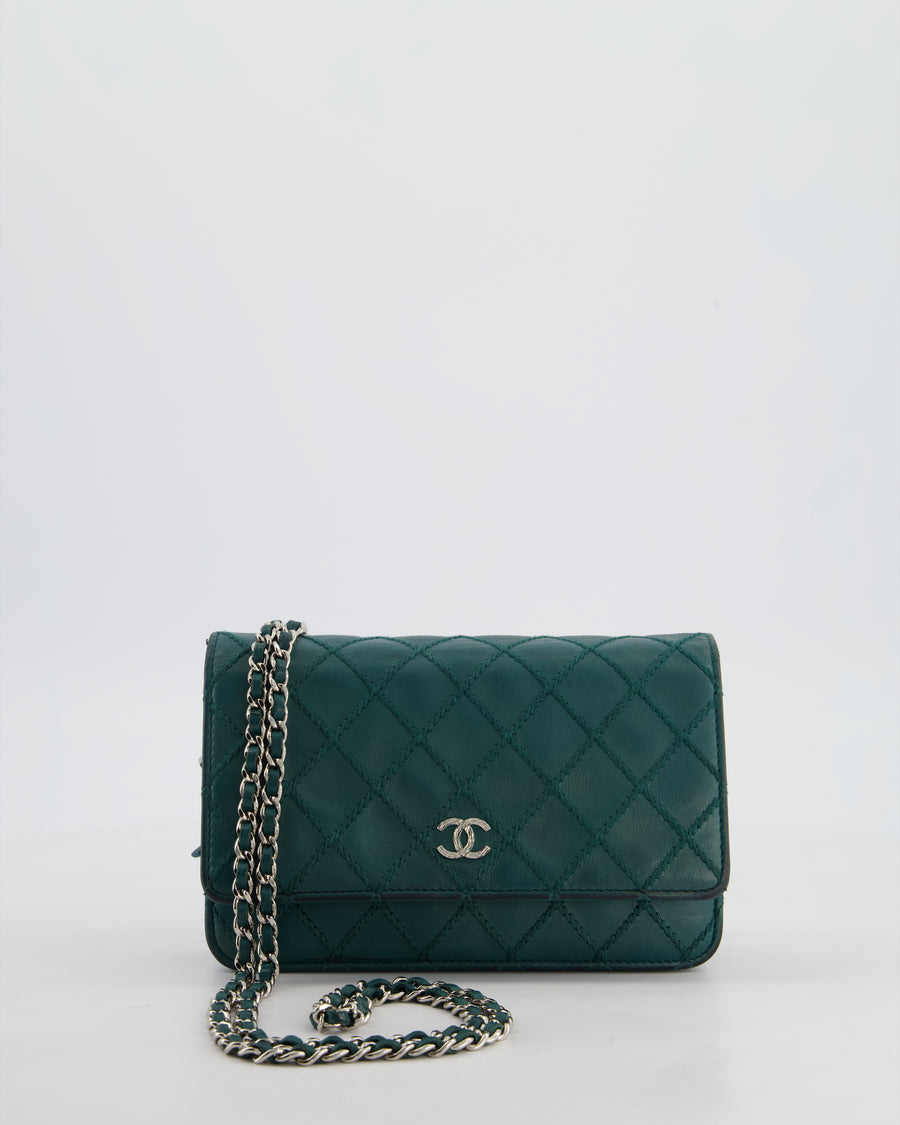 Chanel Forest Green Wallet on Chain Bag in Lambskin Leather with Silver Hardware