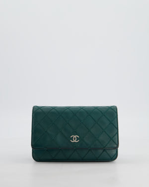 Chanel Forest Green Wallet on Chain Bag in Lambskin Leather with Silver Hardware