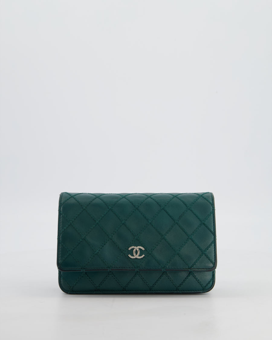 Chanel Forest Green Wallet on Chain Bag in Lambskin Leather with Silver Hardware