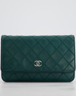 Chanel Forest Green Wallet on Chain Bag in Lambskin Leather with Silver Hardware