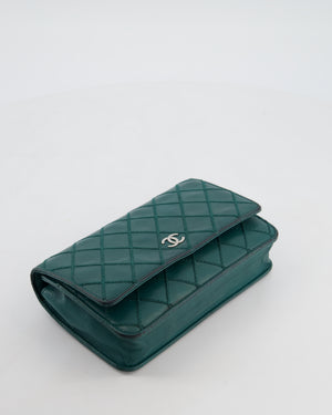 Chanel Forest Green Wallet on Chain Bag in Lambskin Leather with Silver Hardware