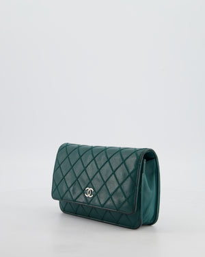 Chanel Forest Green Wallet on Chain Bag in Lambskin Leather with Silver Hardware