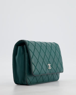 Chanel Forest Green Wallet on Chain Bag in Lambskin Leather with Silver Hardware