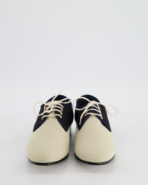 Chanel Cream, Navy & Black Canvas Oxfords Shoes with Interloicking CC Logo Detail Size EU 38