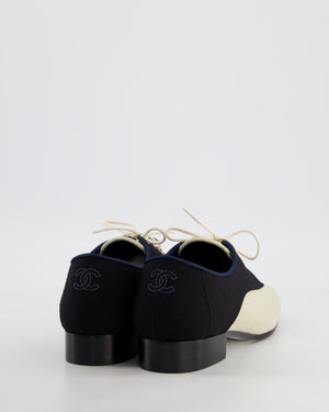 Chanel Cream, Navy & Black Canvas Oxfords Shoes with Interloicking CC Logo Detail Size EU 38