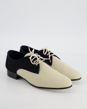 Chanel Cream, Navy & Black Canvas Oxfords Shoes with Interloicking CC Logo Detail Size EU 38