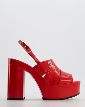 *HOT* Chanel Platform Slingback Heels in Red Patent Leather with CC Detail Size EU 38