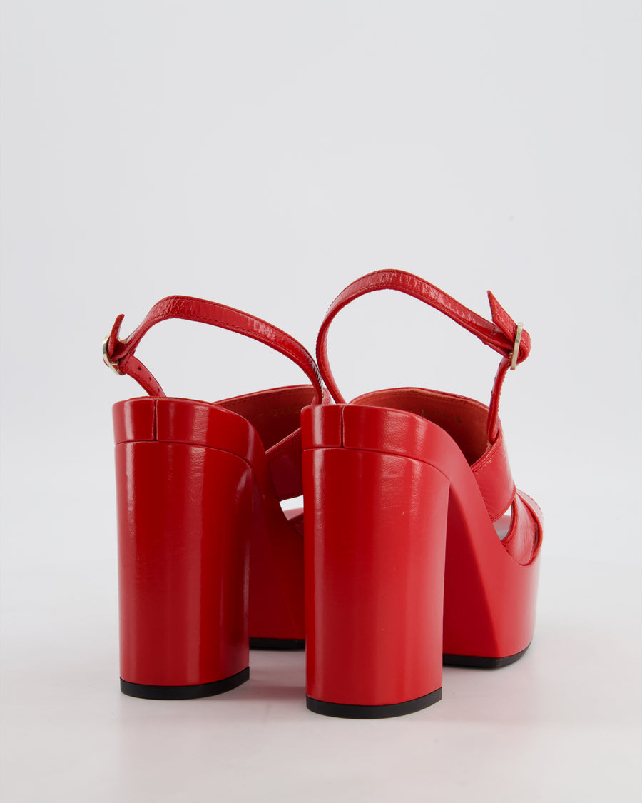 *HOT* Chanel Platform Slingback Heels in Red Patent Leather with CC Detail Size EU 38