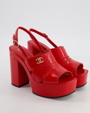 *HOT* Chanel Platform Slingback Heels in Red Patent Leather with CC Detail Size EU 38